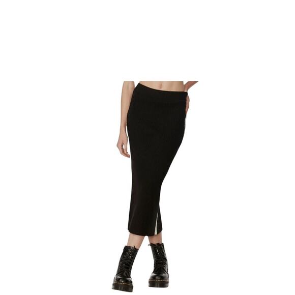 Herve Leger Ribbed Knit Midi Pencil Skirt Side Striped Black Alabaster, S NWOT - Picture 3 of 11